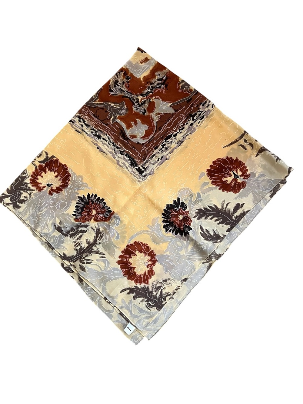 TIDI Vintage 80s Oversized 42” Square Floral Motif Silk Scarf w Rolled Edges